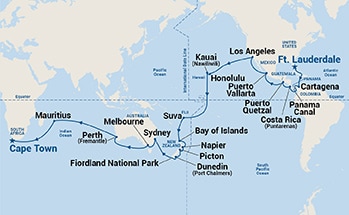 62-Day WC Liner - Panama Canal, South Pacific & Africa Itinerary Map